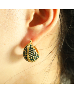  Wholesale Stainless Steel Earring Full Diamond Basket Round Earring -01-Green