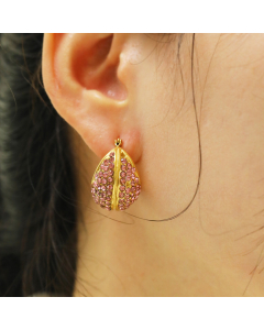  Wholesale Stainless Steel Earring Full Diamond Basket Round Earring -01-Pink