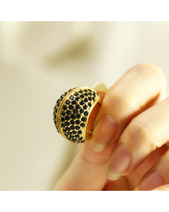  Wholesale Stainless Steel Earring Full Diamond Basket Round Earring -01-Black
