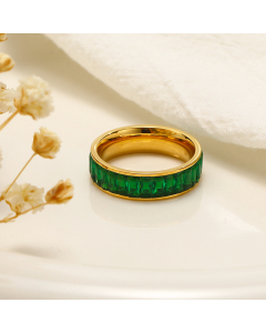 Fashion Full Diamond Rectangular Zircon Inlaid Stainless Steel Ring  Wholesale-01-Green-8