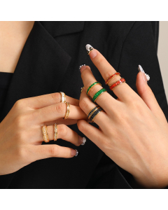 Fine Cubic Zircon CZ Inlaid Rings, Multiple Colors Available, 18K Gold Plated Stainless Steel Ring Base, Model Show