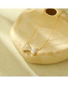 Fashion Full Diamond Bow Knot Stainless Steel Necklace 