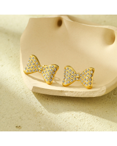 French Style Full Diamond Bow Knot Stainless Steel Earrings