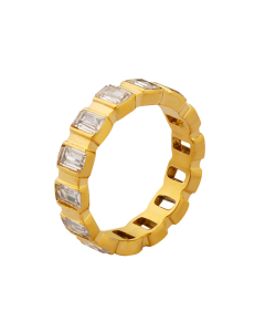 Gold Color Full Diamond Zircon Inlaid Ring Stainless Steel Ring 