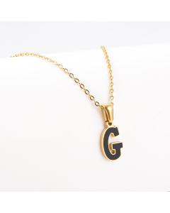 G Black Shell Initial Letter Stainless Steel Necklace CA7810229