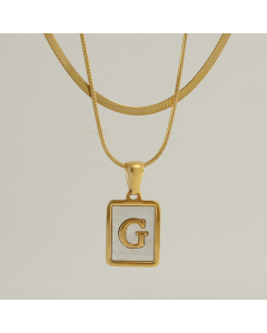 G Double Layer Initial Letter Necklace Inlaid White Shell Pendant Necklace CA7810210