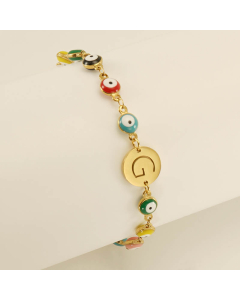 G Evil Eye Drop Oil Initial Letter Stainless Steel Bracelet With 18K Gold Plated
