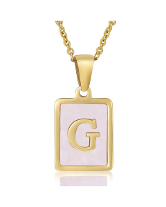 G Gold Plated Necklace Inlaid Pink Shell And Initial Letter Necklace CA7810195