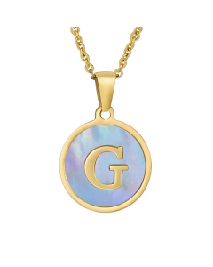 G Hotsale Initial Letter With Blue Shell And Round Tag Necklace CA7810213