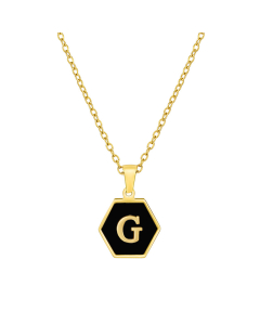 G Initial Letter Hexagon Shape Charms Inlaid Black Shell Necklace CA7810219