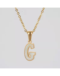 G Initial Letter Inlaid White Shell Stainless Steel Necklace CA7810228