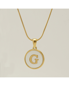 G Initial Letter Snake Chain Necklace With White Shell Round Charms CA7810223
