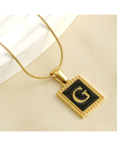 G Initial Name Stainless Steel Necklace With Square Black Shell Tag CA7810221
