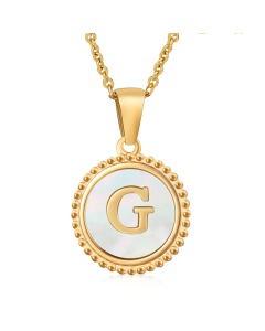 G Round Disc Initial Letter Necklace Inlaid White Shell CA7810202