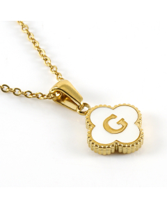 G Stainless Steel Four Clover Necklace With White Shell Charms CA7810222