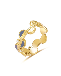 Wholesale Drip Oil Opening Ring Female Vintage Light Luxury Geometric Wavy Semi-circle Painted Stainless Steel Ring