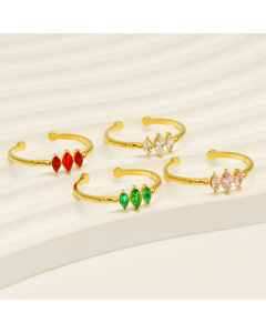 Wholesale 18K Gold Stainless Steel Ring INS Style Fashion Geometric Zircon Inlaid Opening Adjustable Ring