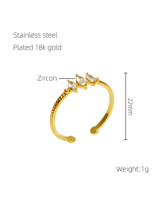 INS Style Fashion Geometric Zircon Inlaid Opening Adjustable Stainless Steel Ring