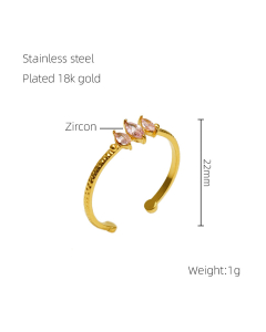 Fashion Geometric Zircon Inlaid Opening Adjustable Stainless Steel Ring