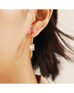 Daily Style Geomentric Zircon Inlaid 18K Gold Titanium Steel Earrings For Women