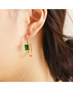 INS Style Geomentric Zircon Inlaid 18K Gold Titanium Steel Earrings For Women