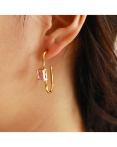 Minimalism Geomentric Zircon Inlaid 18K Gold Titanium Steel Earrings For Women
