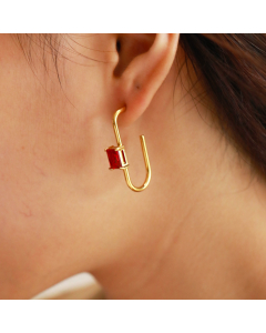 Wholesale Earrings High Quality INS Style Geomentric Zircon Inlaid 18K Gold Titanium Steel Earrings For Women