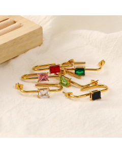 Wholesale Earrings High Quality INS Style Geomentric Zircon Inlaid 18K Gold Titanium Steel Earrings For Women
