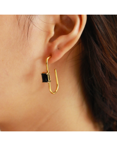 High Quality INS Style Geomentric Zircon Inlaid 18K Gold Titanium Steel Earrings For Women