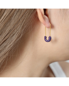 Wholesale Earrings Cross-border Novelty Individual Titanium Steel Drip Oil Gilded Geometric Pin Earrings-Gold Color-Purple