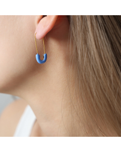 Wholesale Earrings Cross-border Novelty Individual Titanium Steel Drip Oil Gilded Geometric Pin Earrings-Gold Color-Blue