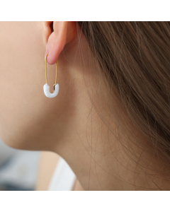 Wholesale Earrings Cross-border Novelty Individual Titanium Steel Drip Oil Gilded Geometric Pin Earrings-Gold Color-White