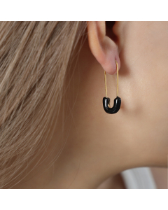 Wholesale Earrings Cross-border Novelty Individual Titanium Steel Drip Oil Gilded Geometric Pin Earrings-Gold Color-Black