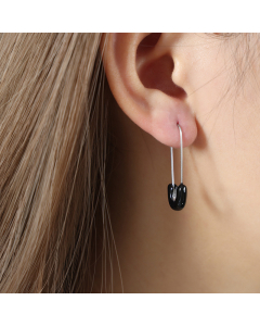 Wholesale Earrings Cross-border Novelty Individual Titanium Steel Drip Oil Gilded Geometric Pin Earrings-Steel Color-Black