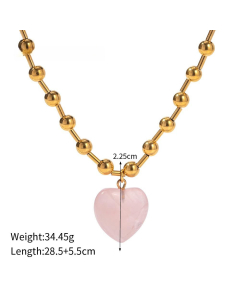 Minimalism  Popular Glass Crystal Love 18K Gold Beads Chain Stainless Steel Necklace Bracelet-Necklace-Pink