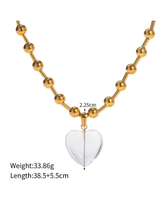 Minimalism  Popular Glass Crystal Love 18K Gold Beads Chain Stainless Steel Necklace Bracelet-Necklace-White