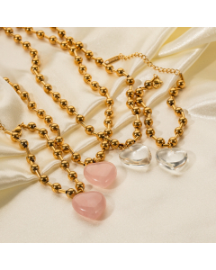 Fine Jewelry Minimalism Popular Glass Crystal Love 18K Gold Beads Chain Stainless Steel Necklace Bracelet