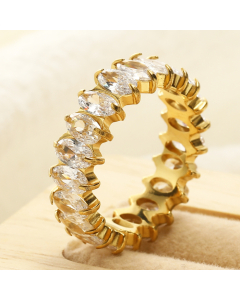Wholesale Stainless Steel Ring Oval Zirconium Inlaid Ring-Gold Color-01-6