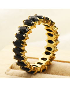 Wholesale Stainless Steel Ring Oval Zirconium Inlaid Ring-Gold Color-02-10