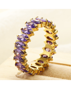 Wholesale Stainless Steel Ring Oval Zirconium Inlaid Ring-Gold Color-04-9