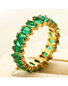 Wholesale Stainless Steel Ring Oval Zirconium Inlaid Ring-Gold Color-05-9