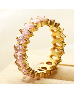 Wholesale Stainless Steel Ring Oval Zirconium Inlaid Ring-Gold Color-06-9