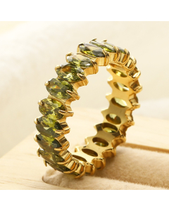 Wholesale Stainless Steel Ring Oval Zirconium Inlaid Ring-Gold Color-07-7