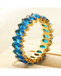 Wholesale Stainless Steel Ring Oval Zirconium Inlaid Ring-Gold Color-08-8