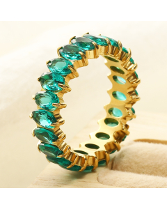 Wholesale Stainless Steel Ring Oval Zirconium Inlaid Ring-Gold Color-09-10