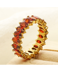 Wholesale Stainless Steel Ring Oval Zirconium Inlaid Ring-Gold Color-10-9
