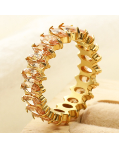 Wholesale Stainless Steel Ring Oval Zirconium Inlaid Ring-Gold Color-11-7