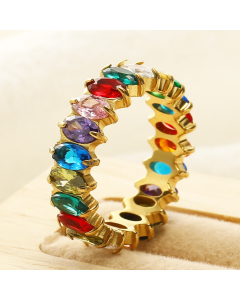 Wholesale Stainless Steel Ring Oval Zirconium Inlaid Ring-Gold Color-12-8