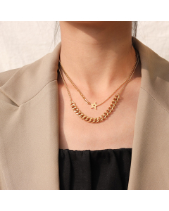 Gold Color Geometric Star Titanium Steel Curby Chain Necklace CA7810188