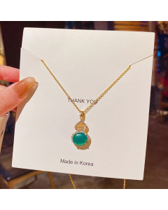 Gold Color Stainless Steel Green Gem Gourd Pendant Necklace CA7810127